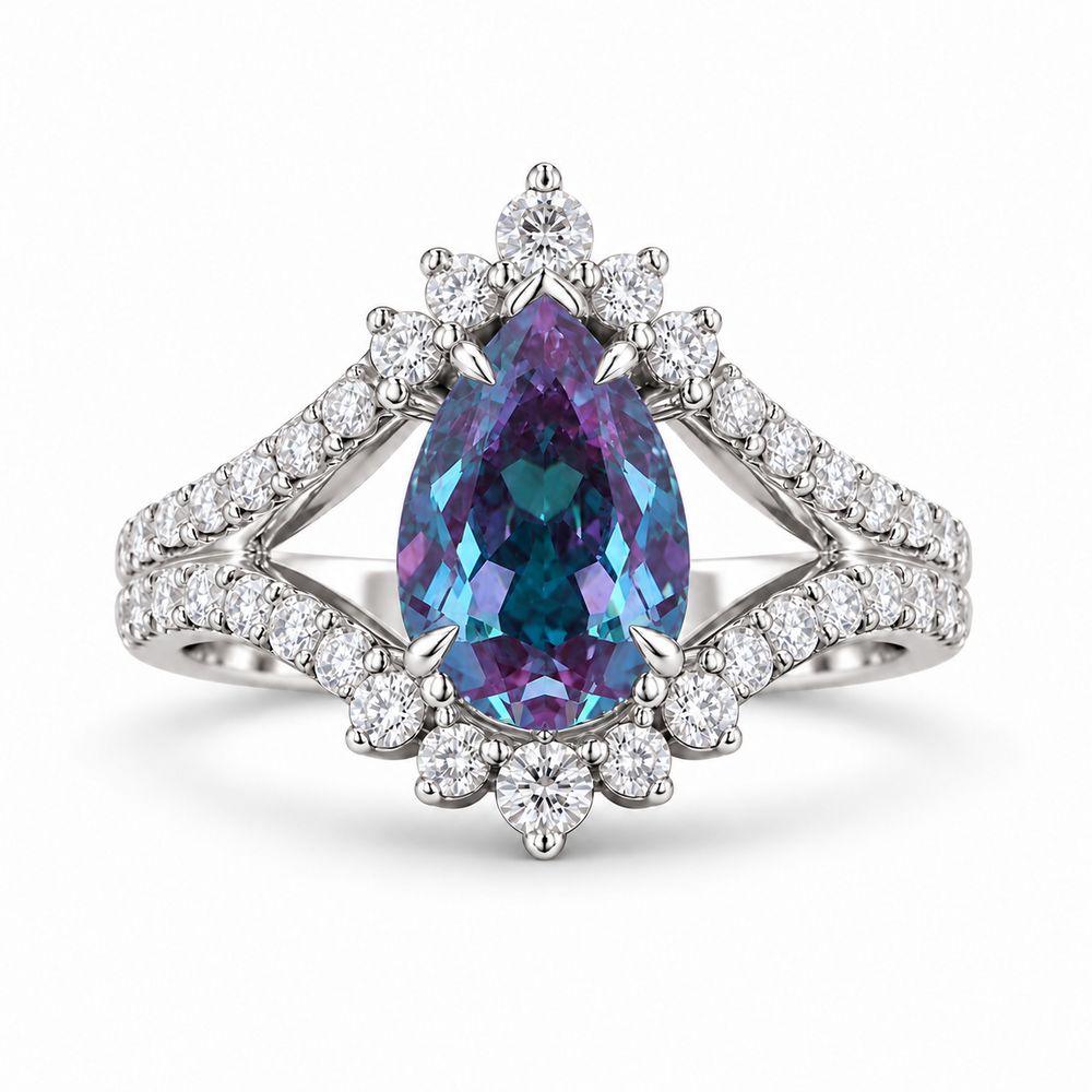 The Eye — Pear Alexandrite Diamond Ring in white gold