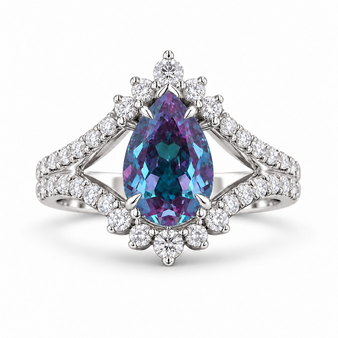 The Eye — Pear Alexandrite Diamond Ring in white gold