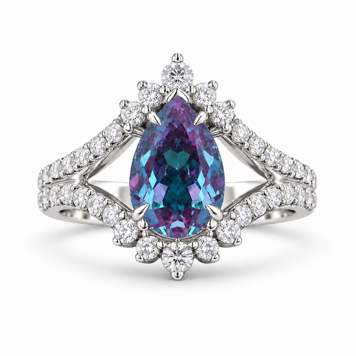 The Eye — Pear Alexandrite Diamond Ring in white gold