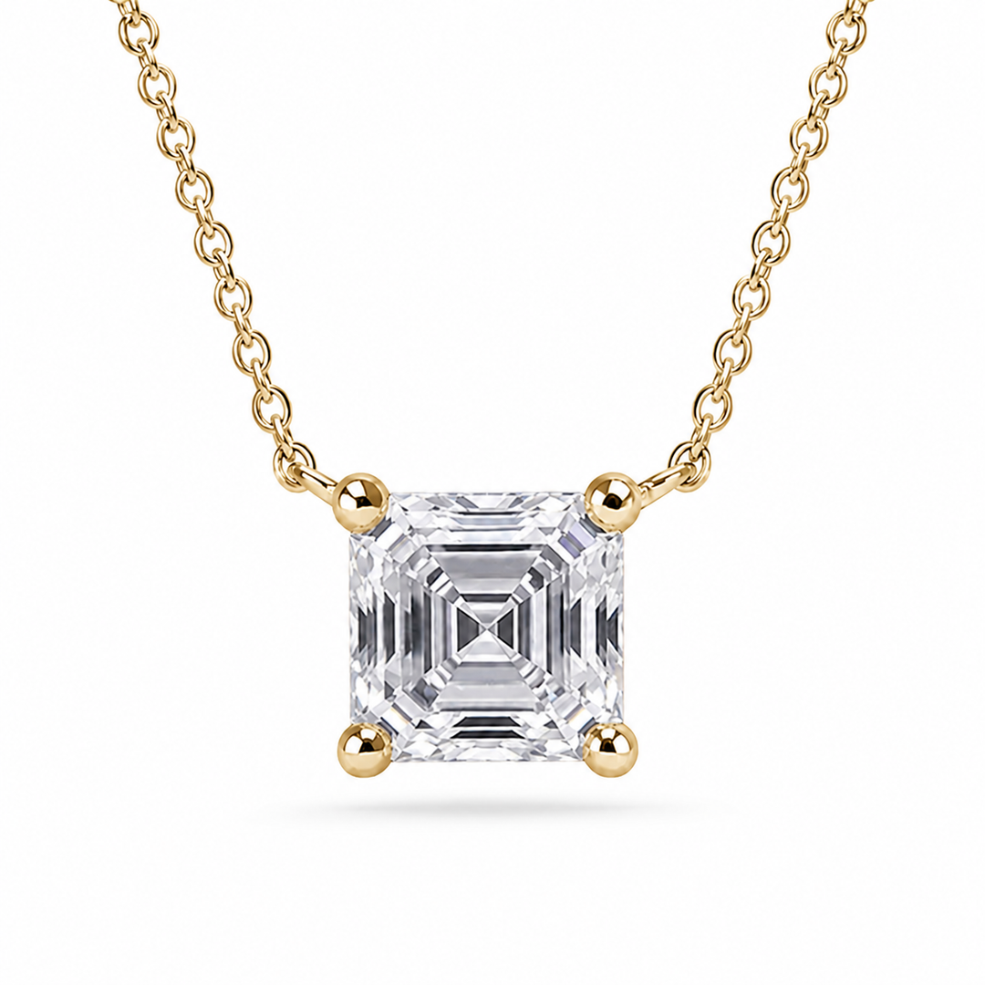 5.5mm, 1ct Asscher Cut Lab Diamond Pendant Necklace in 18K Solid White Gold