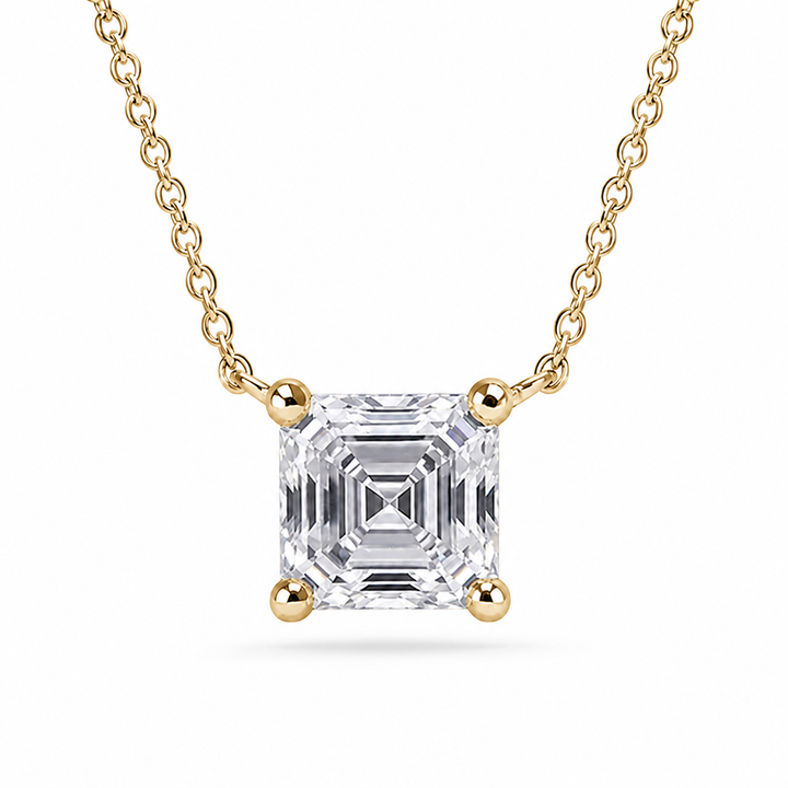 5.5mm, 1ct Asscher Cut Lab Diamond Pendant Necklace in 18K Solid White Gold
