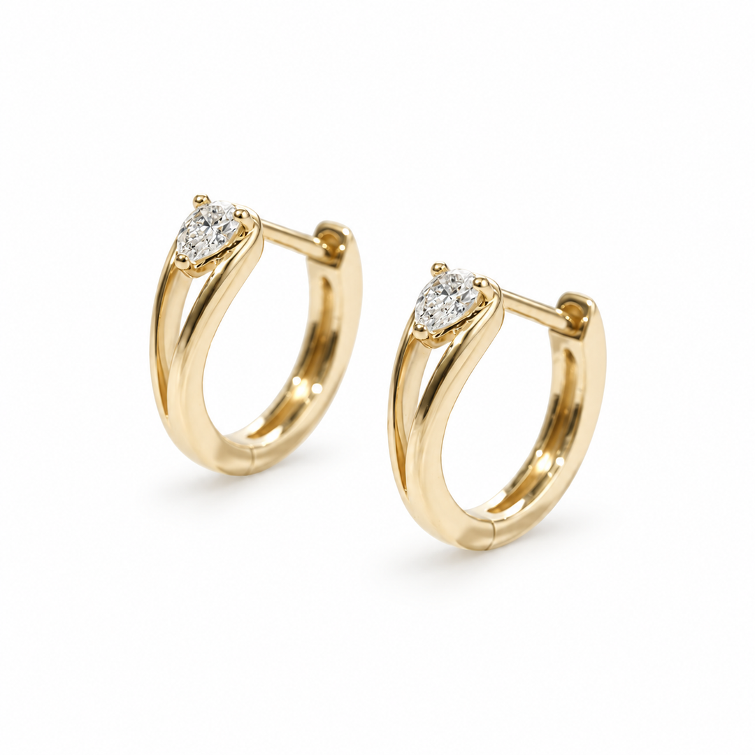 Pear Lab Diamond Hoop Earrings in 14K Yellow Gold