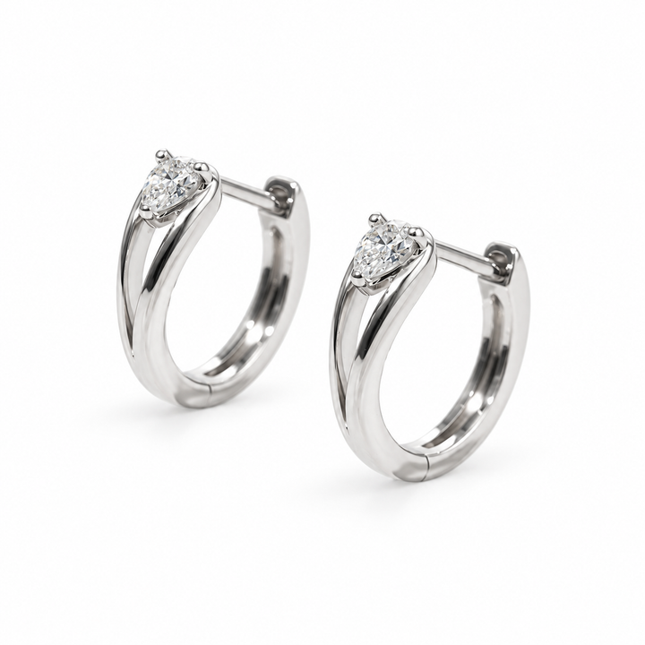 Pear Lab Diamond Hoop Earrings in 14K White Gold