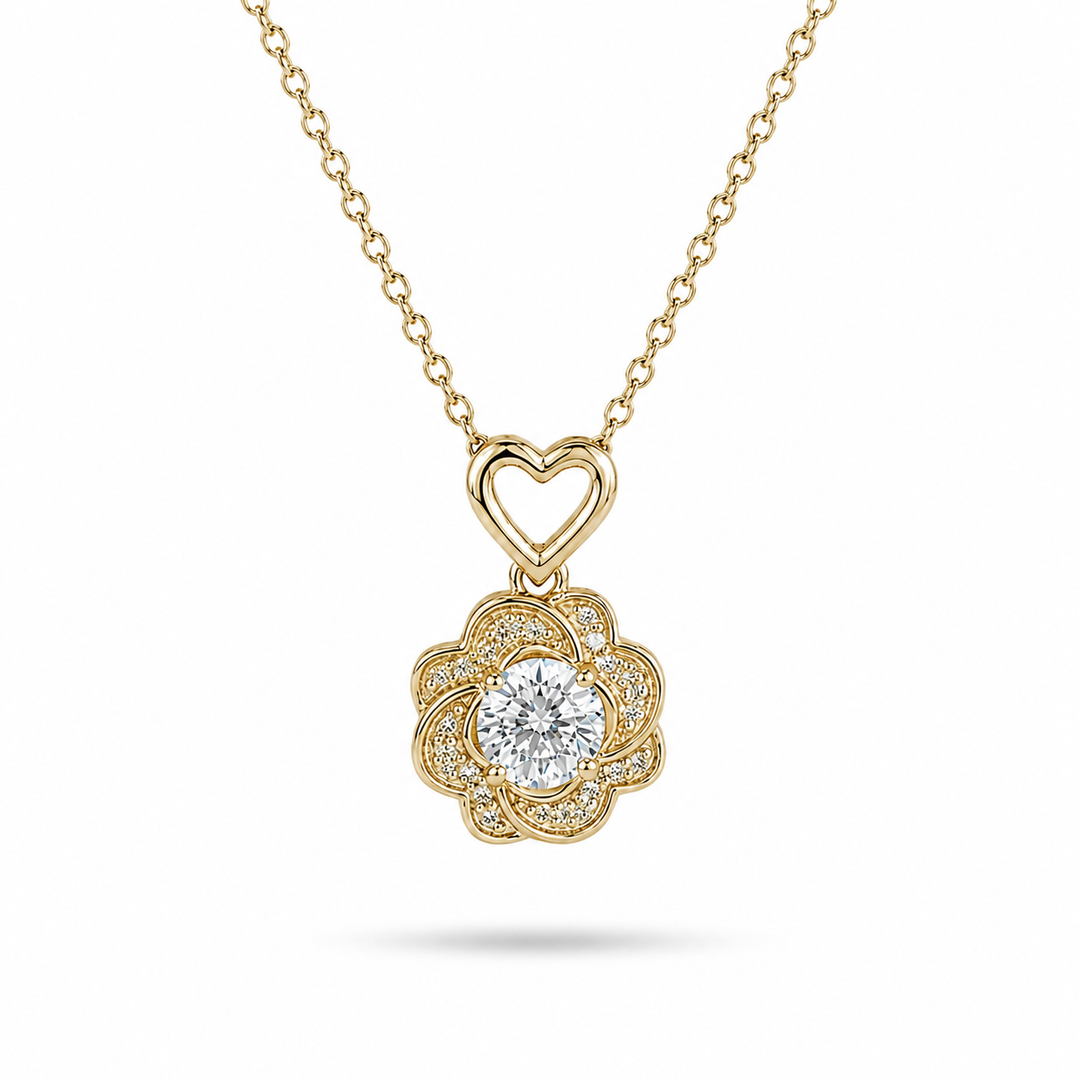 10mm, 0.5ct Round Cut Lab Diamond Rose Pendant Necklace