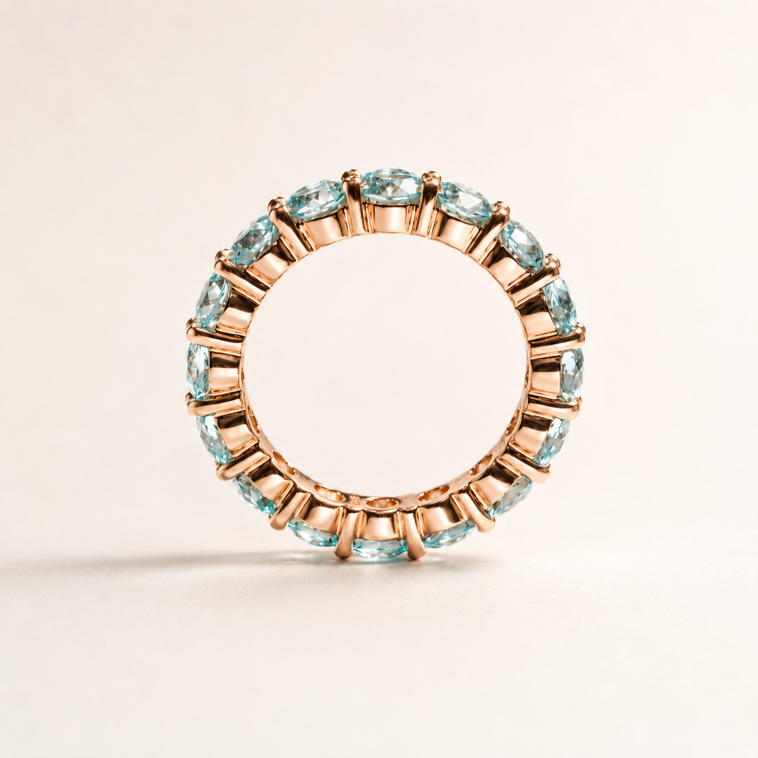 4*4mm Round Cut Paraiba Tourmaline Eternity Ring