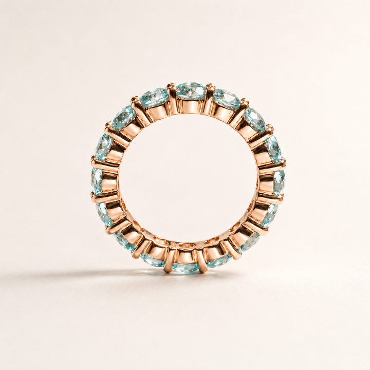4*4mm Round Cut Paraiba Tourmaline Eternity Ring