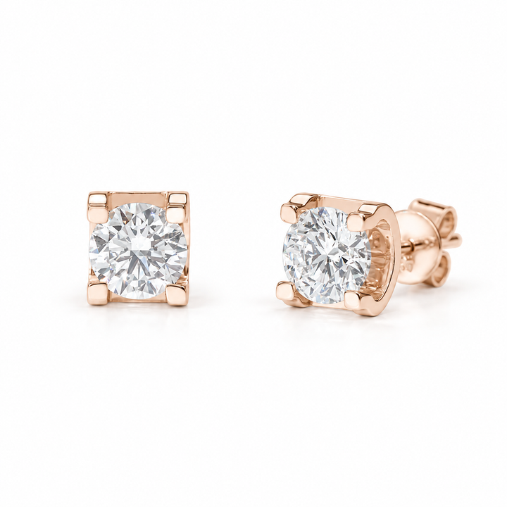 Square-Frame Lab Diamond Stud Earrings in 14K Rose Gold
