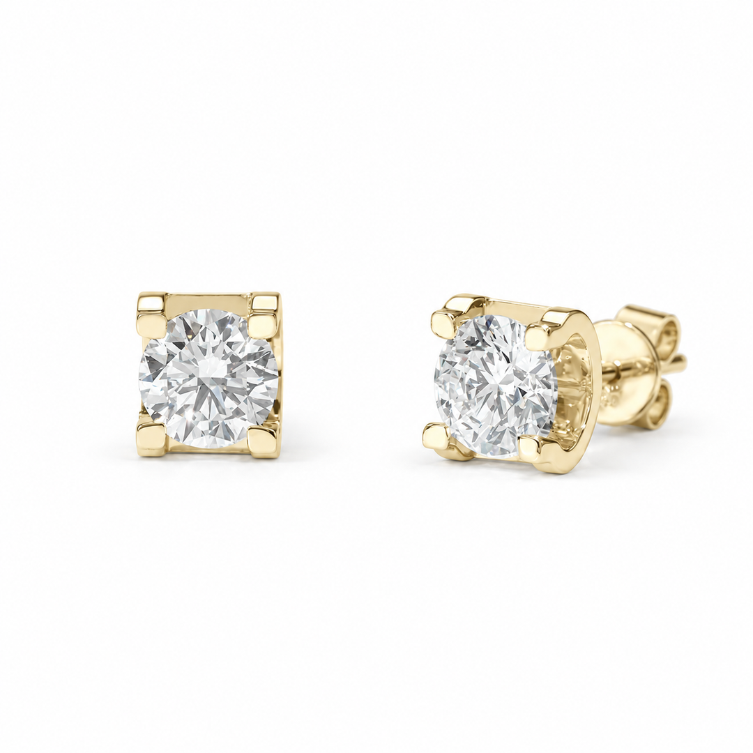 Square-Frame Lab Diamond Stud Earrings in 14K Yellow Gold