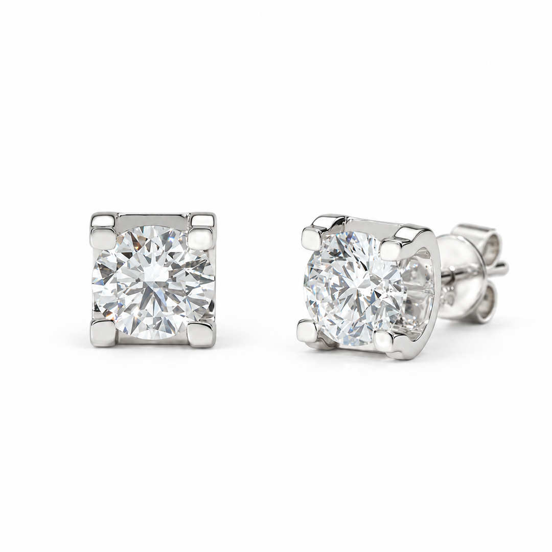 Square-Frame Lab Diamond Stud Earrings in 14K White Gold