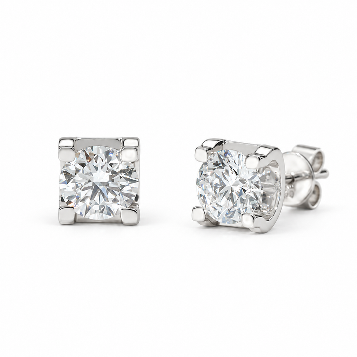 Square-Frame Lab Diamond Stud Earrings in 14K White Gold
