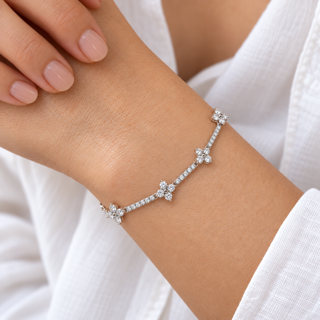 Flower Lab Diamond Half-Tennis Bracelet worn on the wrist, shown true to size