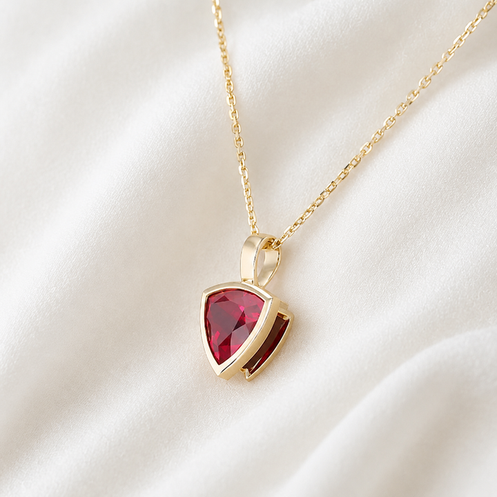 13mm Trillion Cut Ruby Pendant Necklace