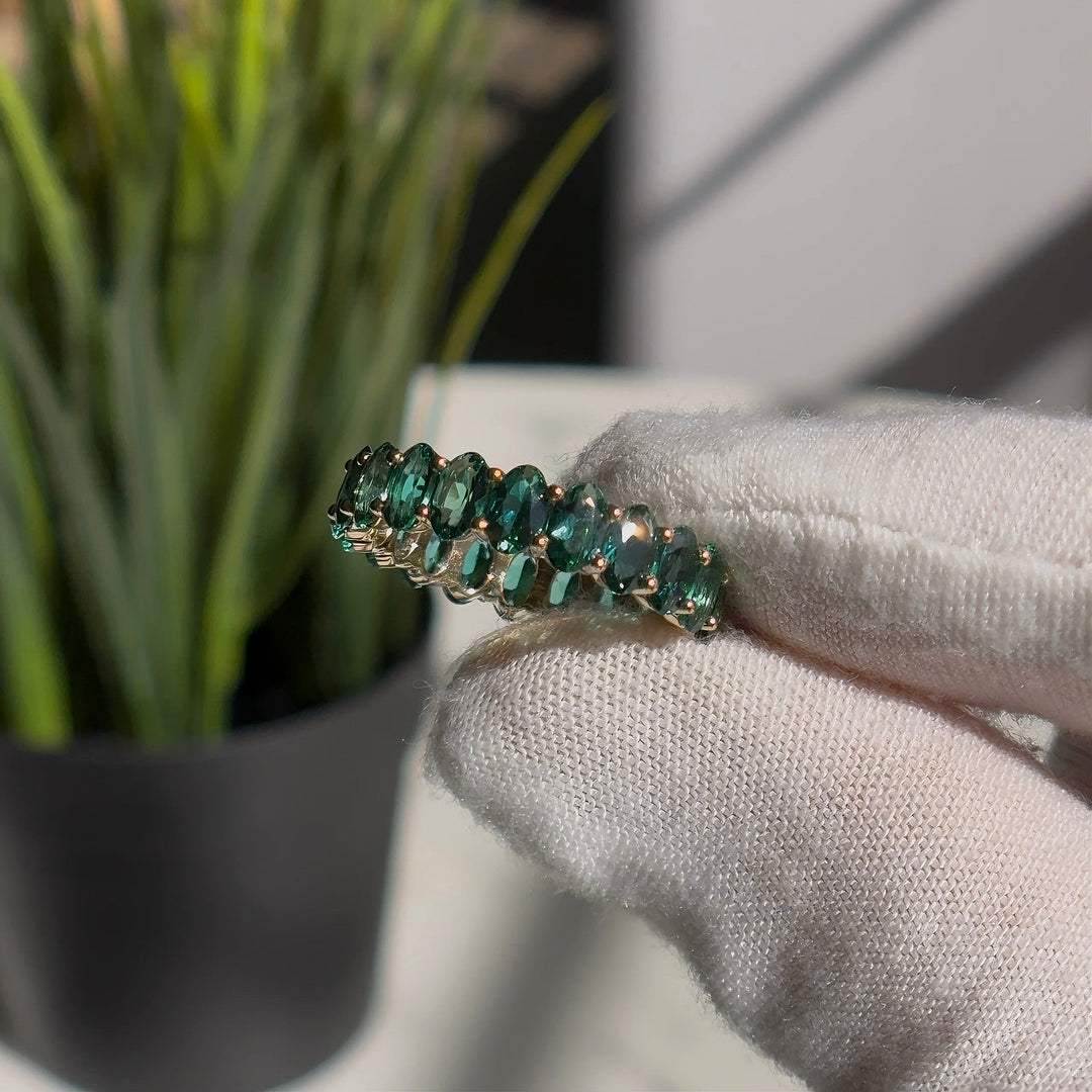 4.00ctw Oval Lab-Grown Zambian Emerald Eternity Band Ring in Yellow Gold