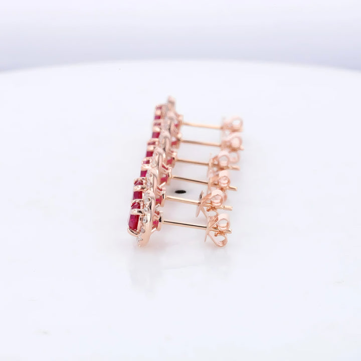 4.5mm, 0.50ct Each Round Lab-Grown Red Ruby with Diamond Halo Earrings in 14K Rose Gold