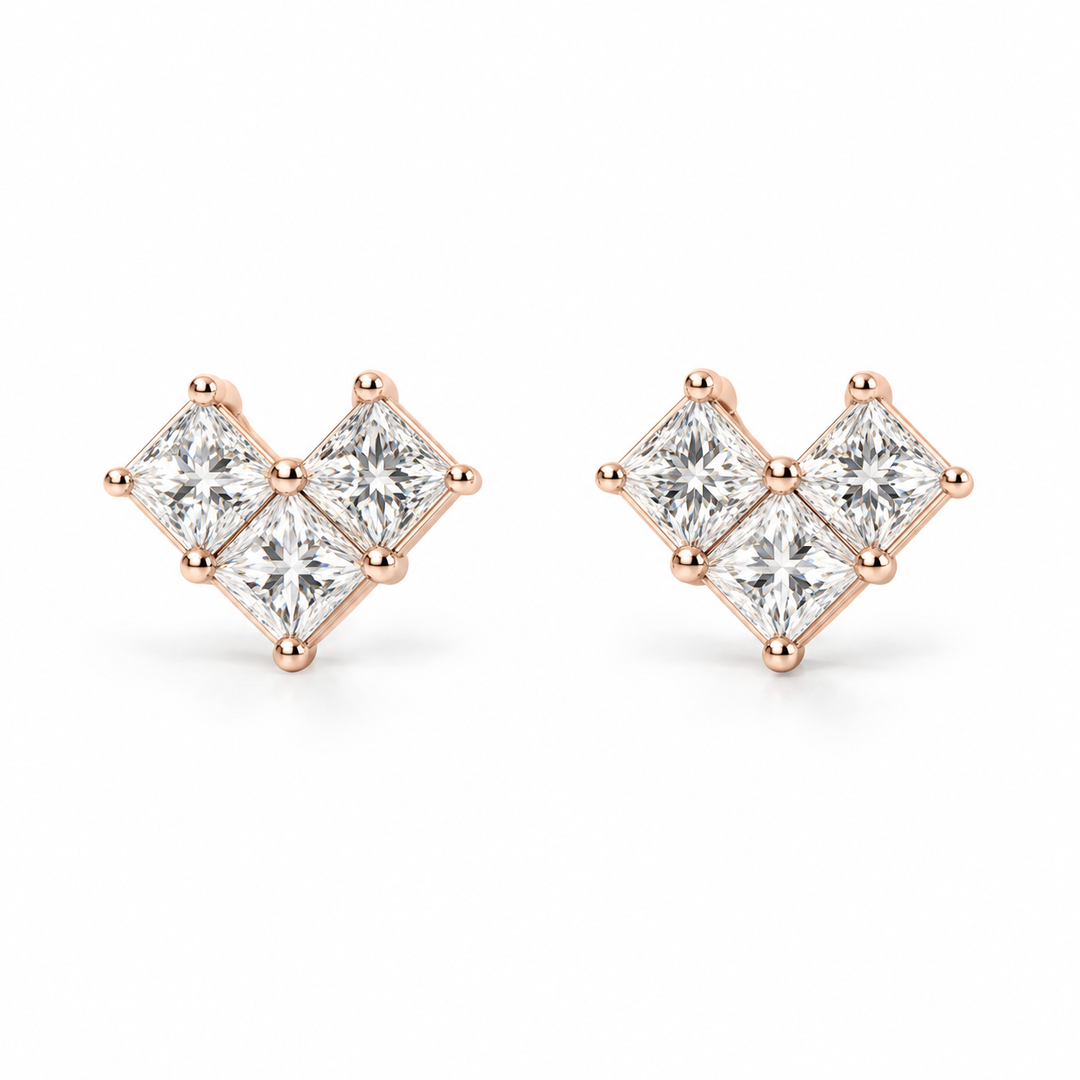 Princess-Cut Lab Diamond Heart Earrings in 14K Rose Gold