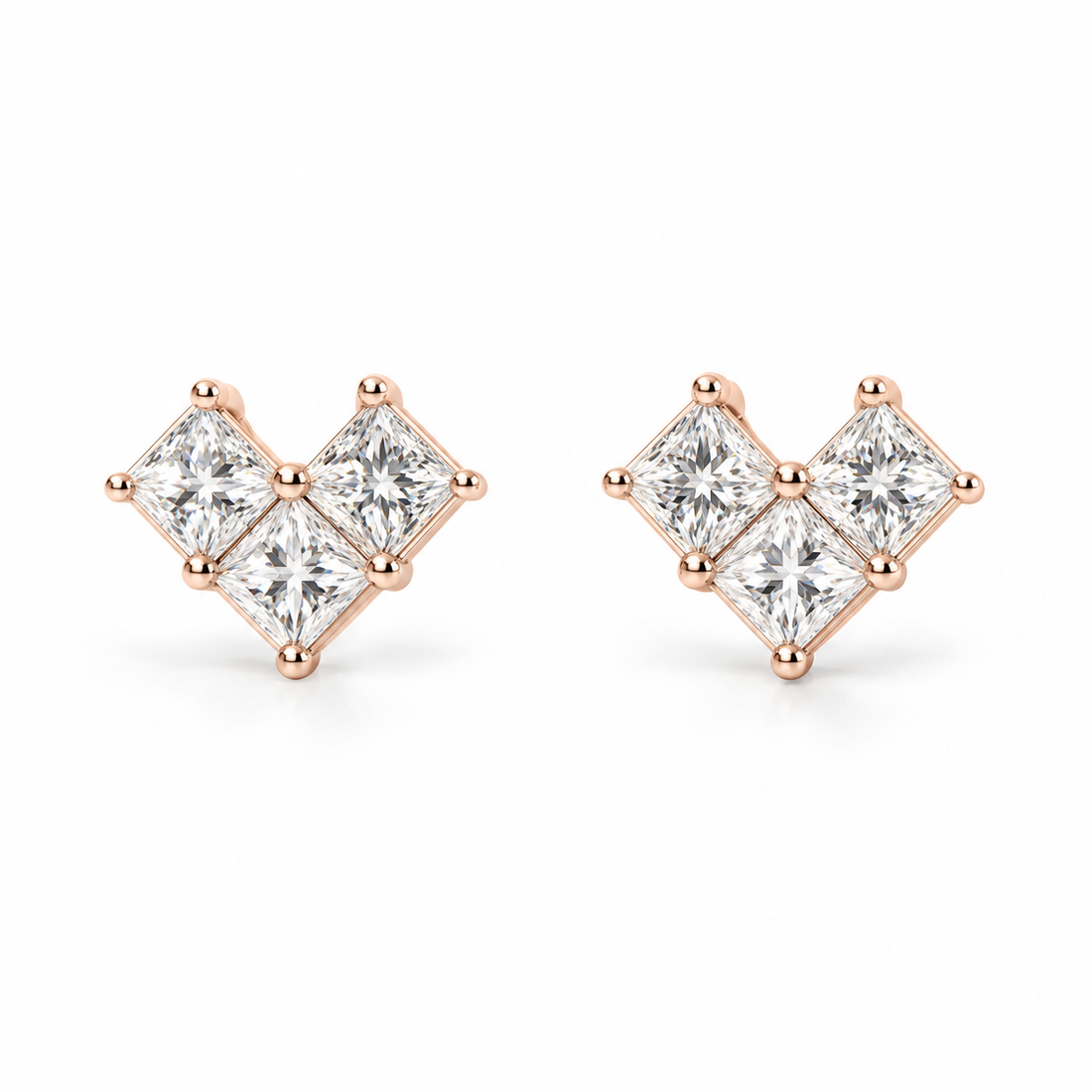 Princess-Cut Lab Diamond Heart Earrings in 14K Rose Gold