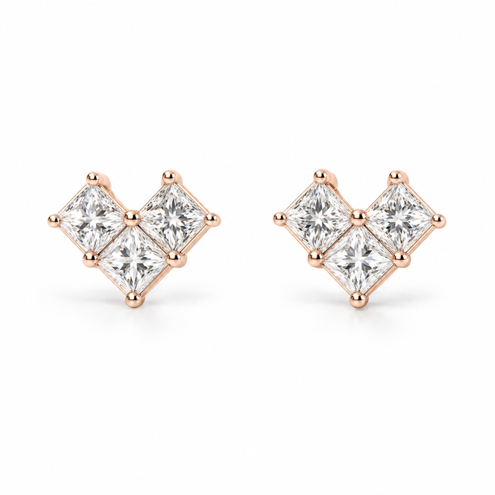 Princess-Cut Lab Diamond Heart Earrings in 14K Rose Gold