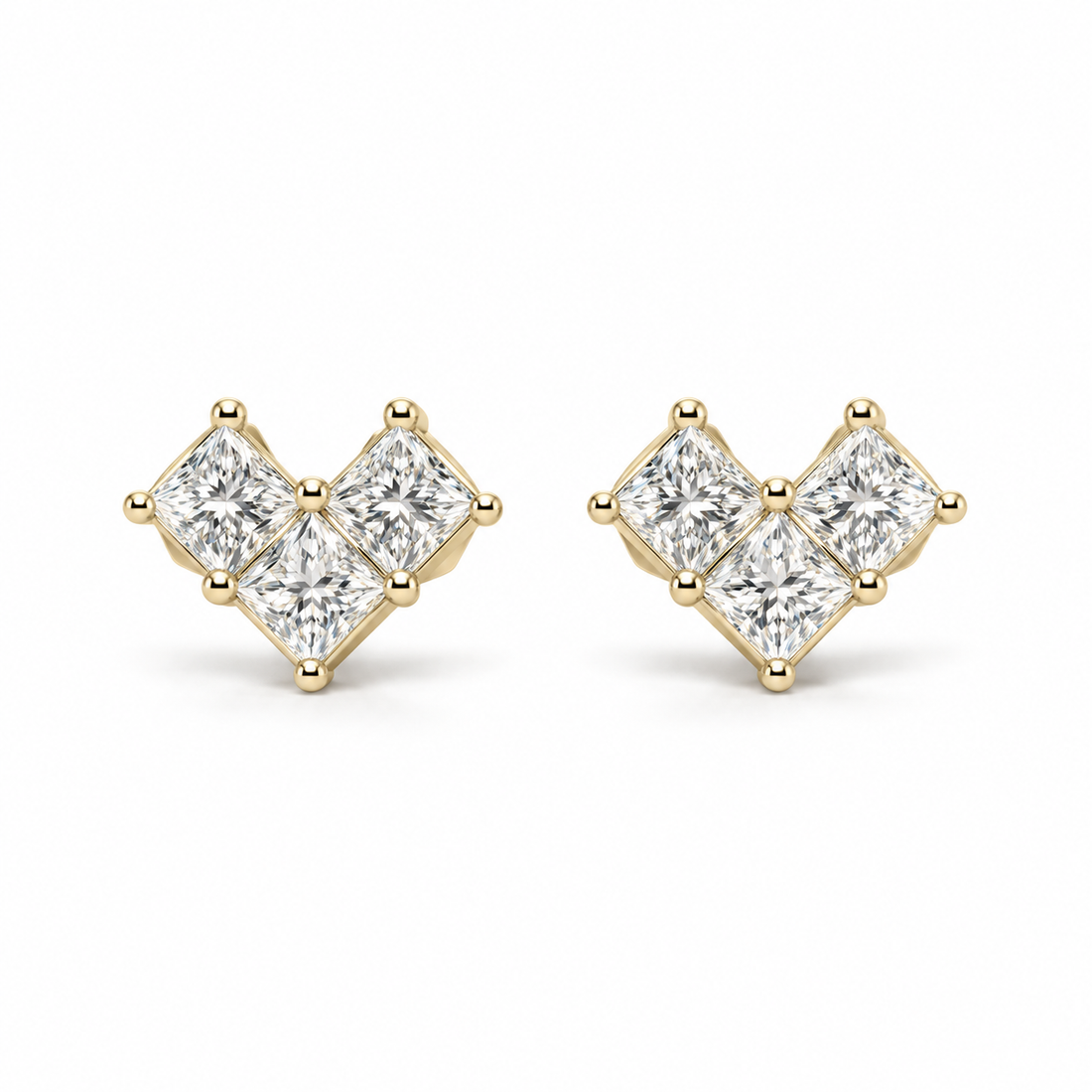 Princess-Cut Lab Diamond Heart Earrings in 14K Yellow Gold
