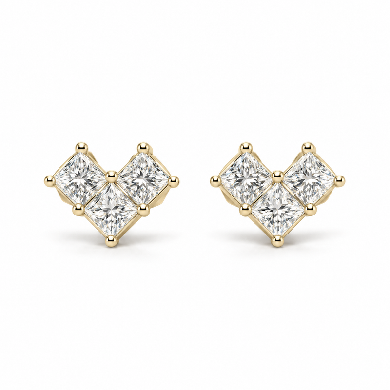 Princess-Cut Lab Diamond Heart Earrings — 1.00ctw