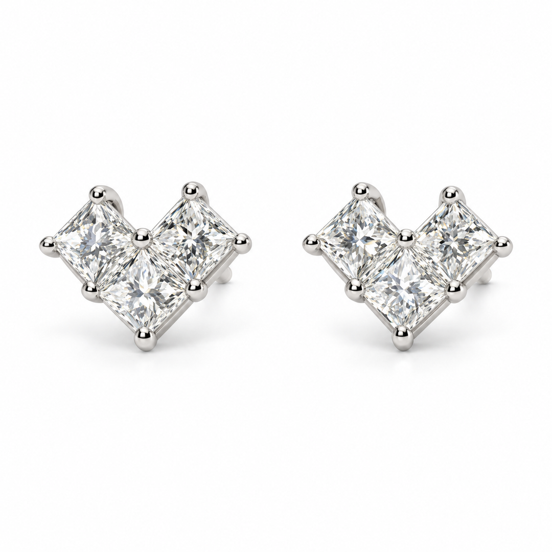 Princess-Cut Lab Diamond Heart Earrings in 14K White Gold