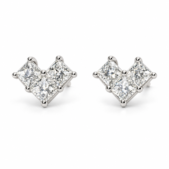 Princess-Cut Lab Diamond Heart Earrings in 14K White Gold
