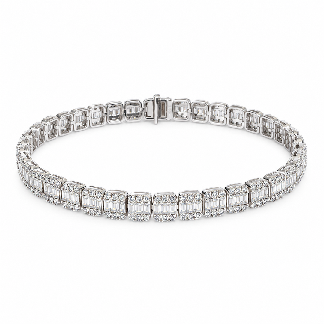 Baguette & Round Lab Diamond Bracelet, 6ctw (5mm) on a white background