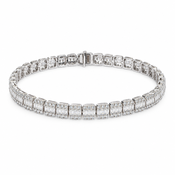 Baguette & Round Lab Diamond Bracelet, 6ctw (5mm) on a white background