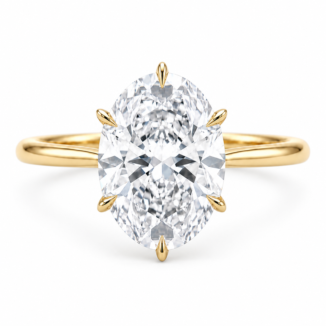 The Classic Six oval lab diamond engagement ring in 14K yellow gold, front view on white