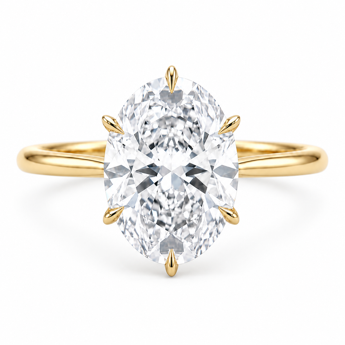 The Classic Six oval lab diamond engagement ring in 14K yellow gold, front view on white
