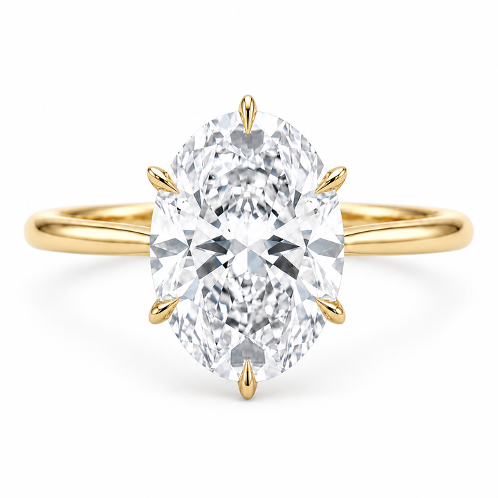 The Classic Six oval lab diamond engagement ring in 14K yellow gold, front view on white