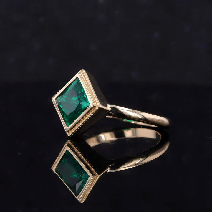 6x6mm, 1.20ct Princess Lab-Grown Zambian Emerald Bezel-Set Ring in 14K Yellow Gold