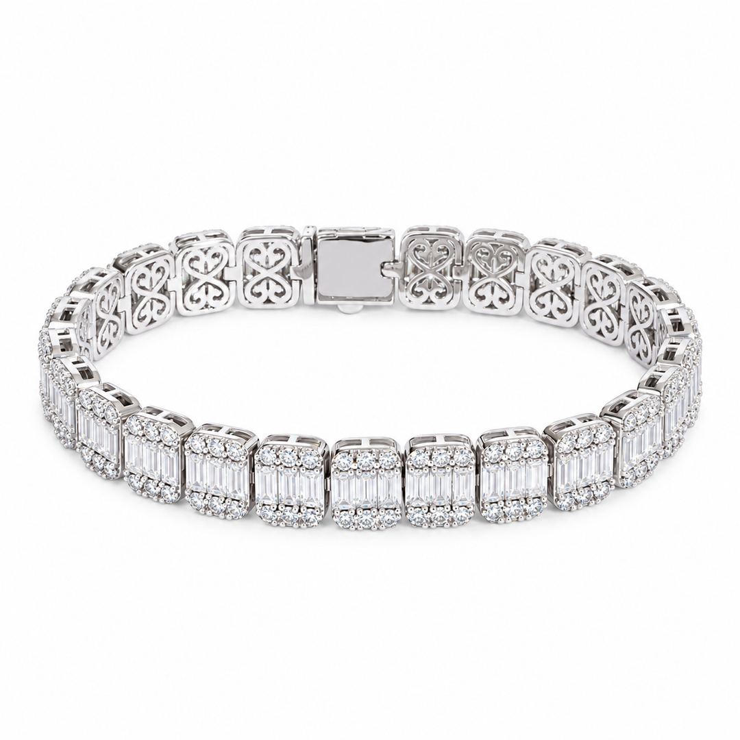 Baguette & Round Lab Diamond Bracelet, 11ctw (7mm) on a white background