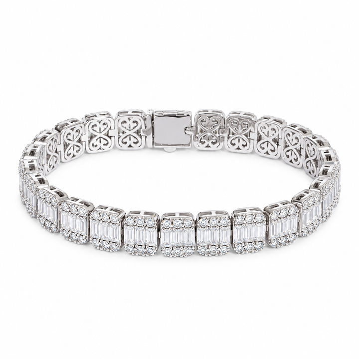 Baguette & Round Lab Diamond Bracelet, 11ctw (7mm) on a white background