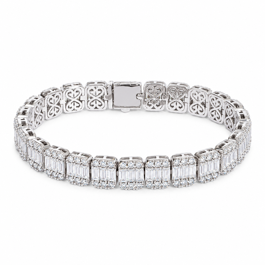 Baguette & Round Lab Diamond Bracelet — 11ctw (7mm)