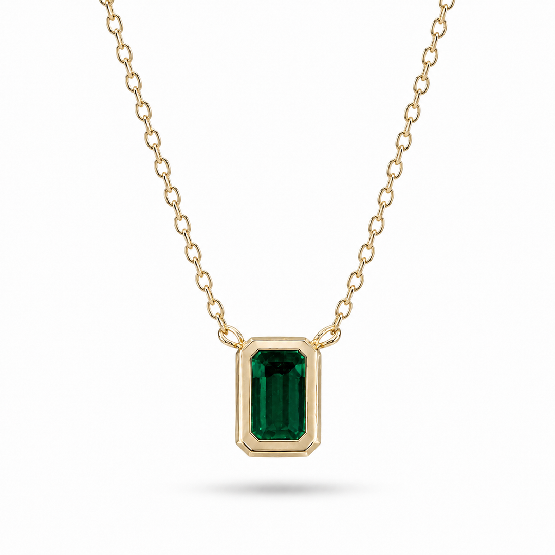 5x7mm, 1.00ct Lab-Grown Colombian Emerald Classic Pendant with Rolo Necklace
