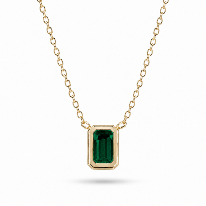 5x7mm, 1.00ct Lab-Grown Colombian Emerald Classic Pendant with Rolo Necklace
