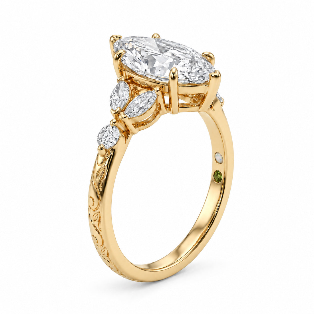 The Rapunzel marquise lab diamond engagement ring, view 4