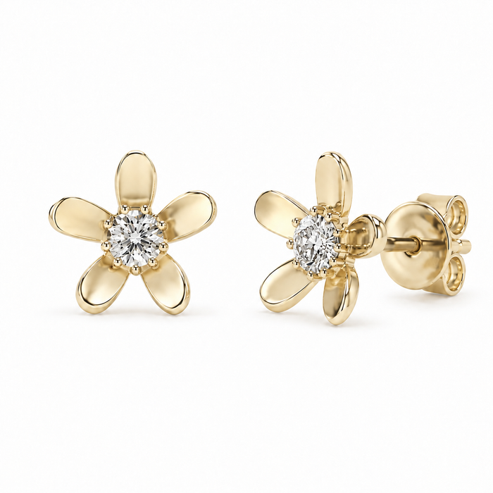 Gold Petal Lab Diamond Flower Earrings — 0.52ctw