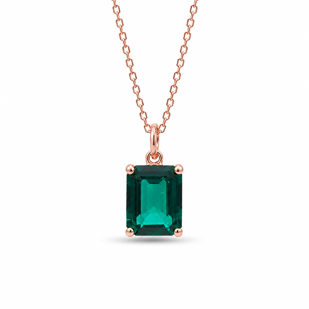7x9mm, 2.00ct Lab-Grown Zambian Emerald Pendant Necklace in 14K Yellow Gold