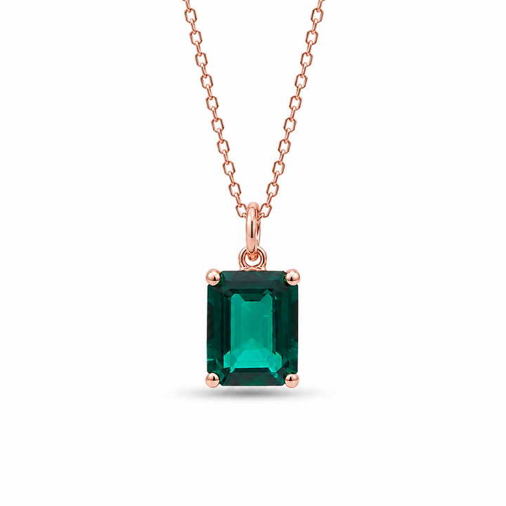 7x9mm, 2.00ct Lab-Grown Zambian Emerald Pendant Necklace in 14K Yellow Gold