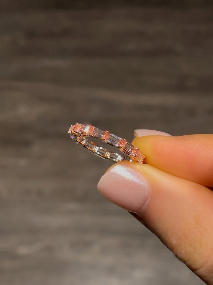 2.5x5mm, 3.50ctw Emerald Lab-Grown Pink Sapphire East-to-West Eternity Band Ring in 14K Rose Gold