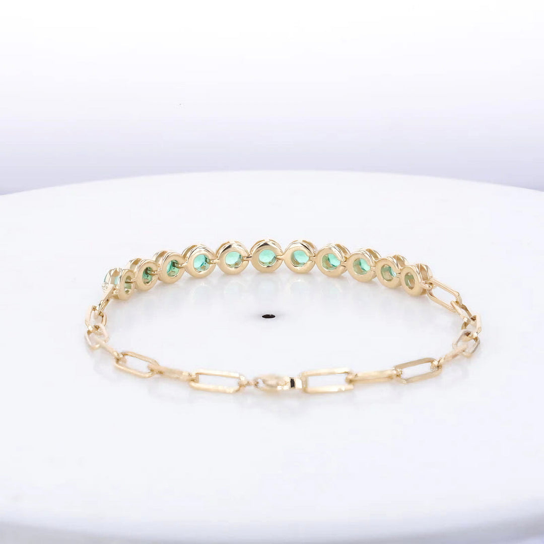 3.5mm, 3.50ctw Lab-Grown Colombian Emerald Charm Half-Tennis Bracelet in 10K Yellow Gold