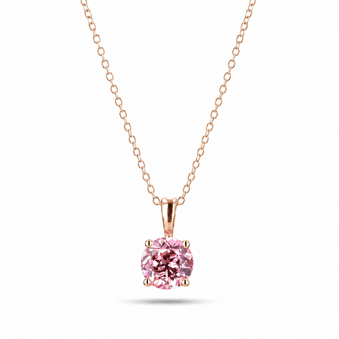 8mm, 2.50ct Round Lab-Grown Pink Sapphire Solitaire Pendant