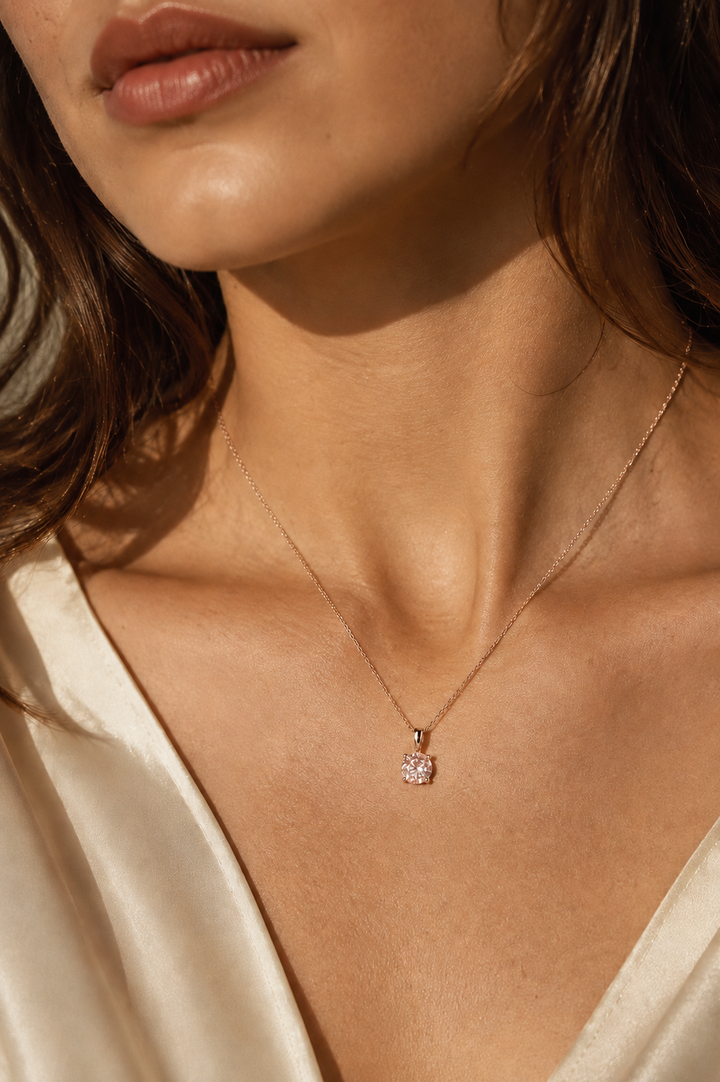 8mm, 2.50ct Round Lab-Grown Pink Sapphire Solitaire Pendant