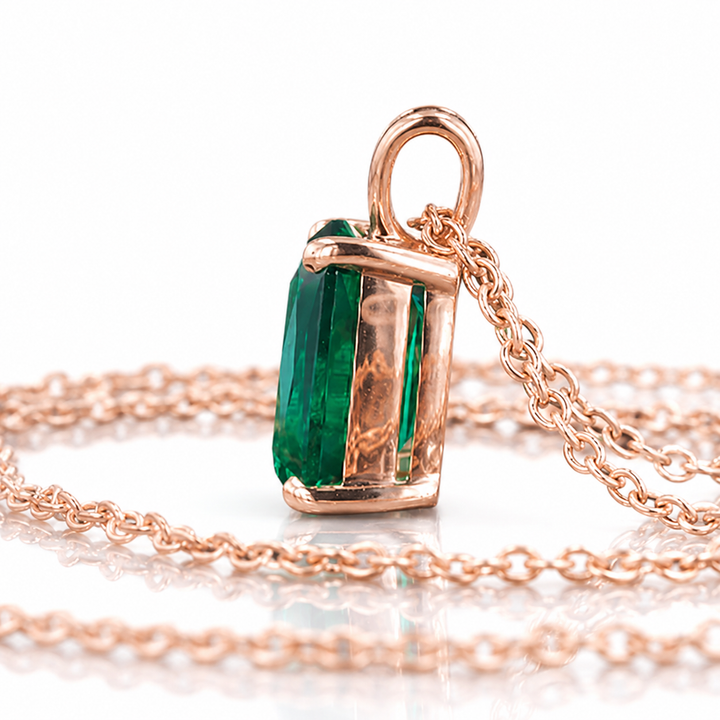 12x16mm, 8.80ct Ashoka Lab-Grown Zambian Emerald Pendant Necklace in 14K Rose Gold