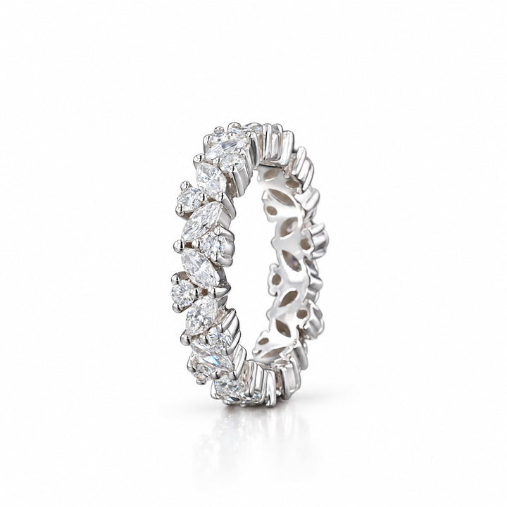 2.40ctw Marquise & Round Diamond Eternity Band in 14K white gold, angle view