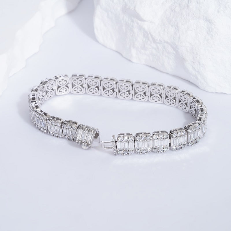 7mm, 11ct Baguette and Round Cut Diamond Bracelet in 14K Solid White Gold