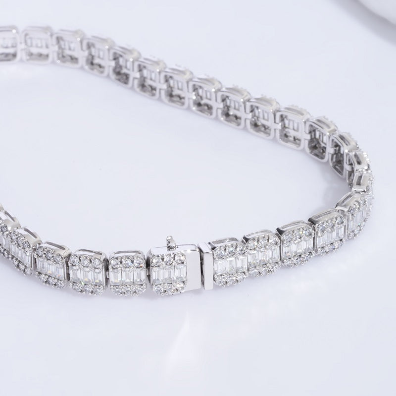 5mm, 6ct Baguette and Round Cut Diamond Bracelet in 14K Solid White Gold