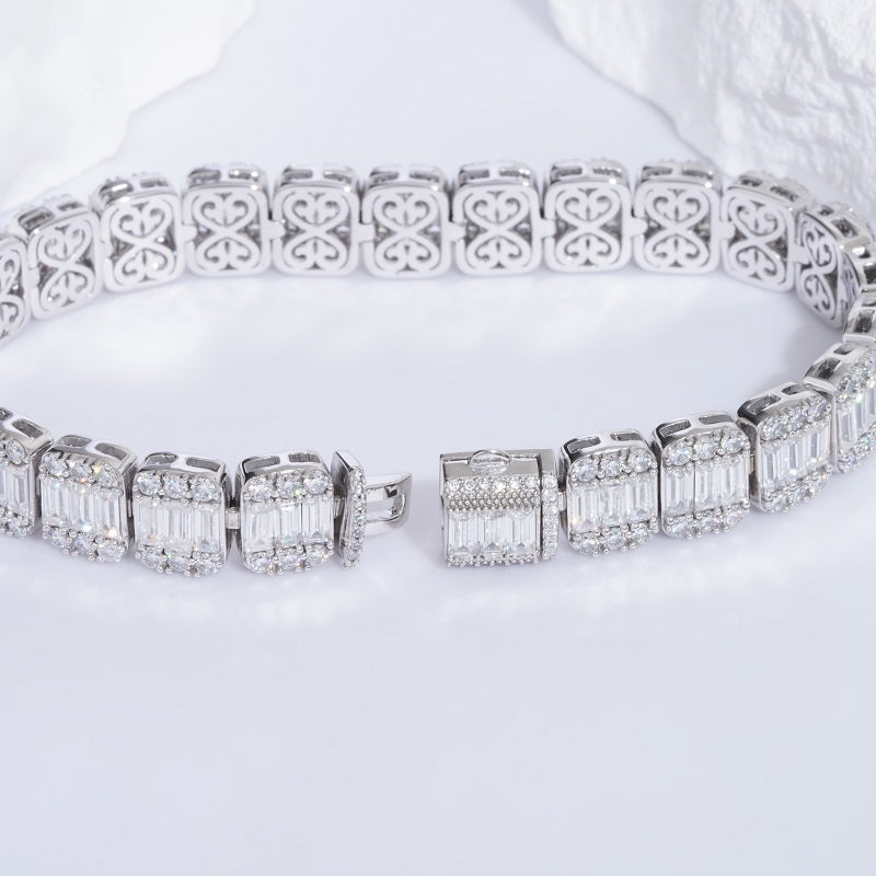 7mm, 11ct Baguette and Round Cut Diamond Bracelet in 14K Solid White Gold