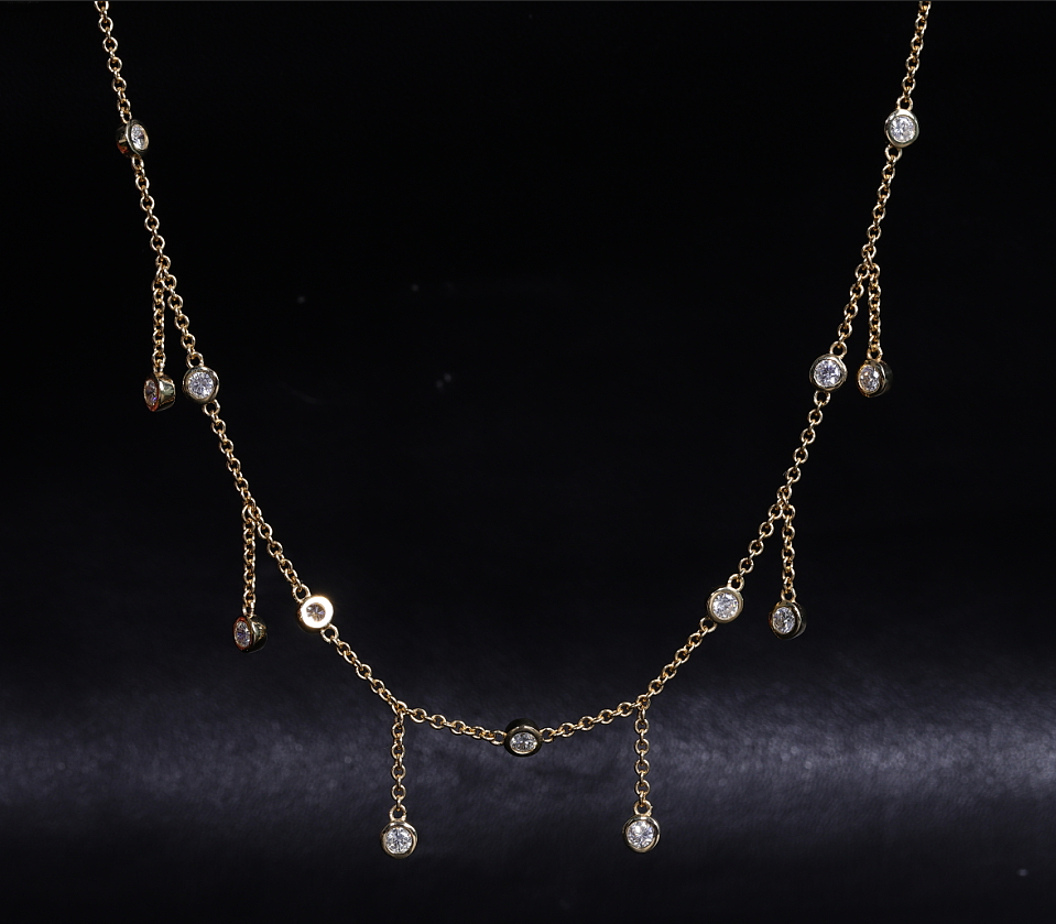 1.17ctw Round Cut Lab Diamond Bezel-Set Charm/Dangle Necklace in 18K Solid White/Yellow Gold